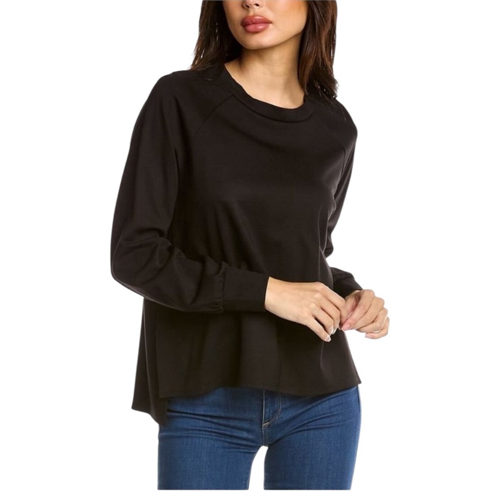Jude Connally Rowan Black Long Sleeve Overlap Side Slit Cropped Sweatshirt - S